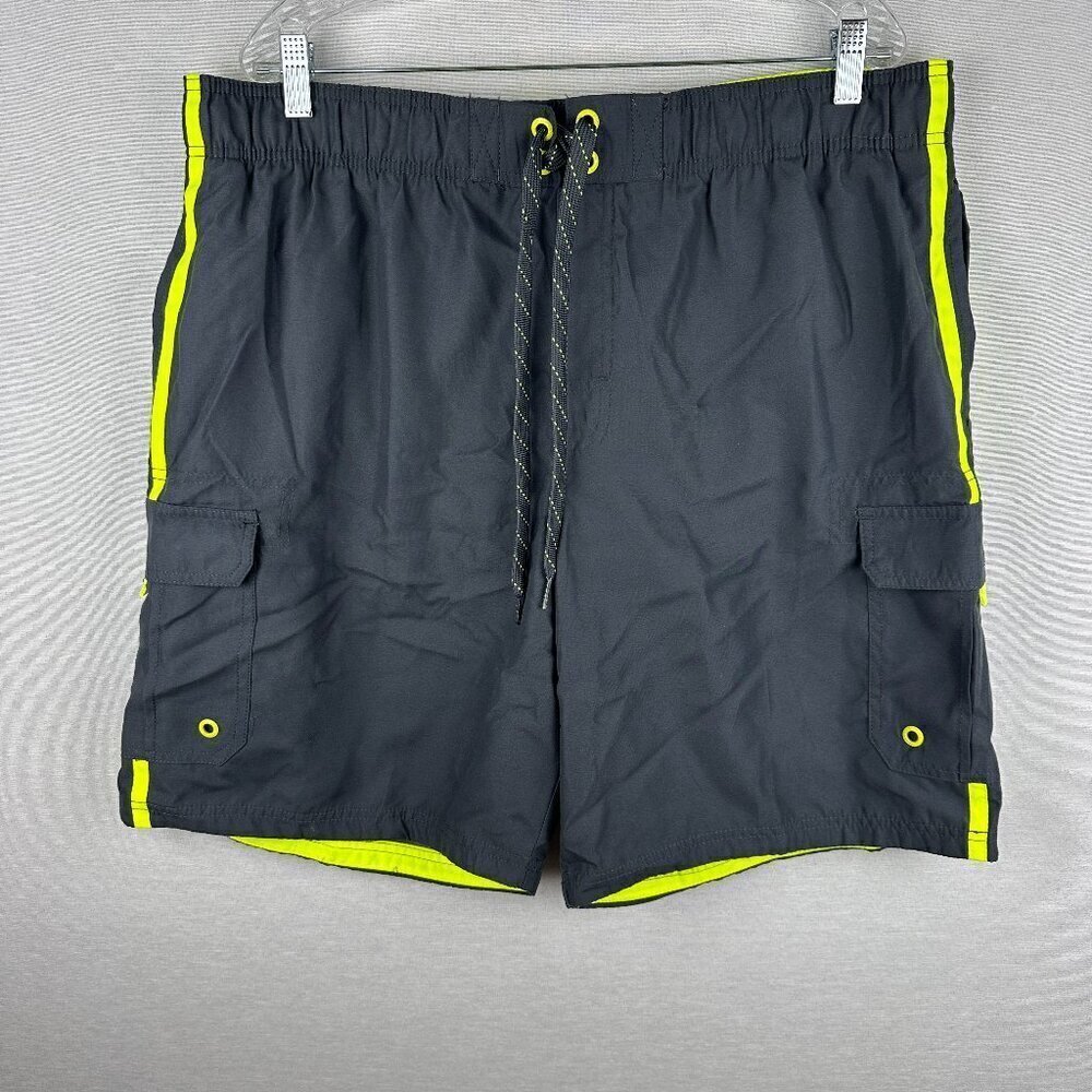 OCEAN PACIFIC OP LINED SWIM TRUNKS SHORTS MEN'S SIZE XL 40-42 GRAY GREEN NEON